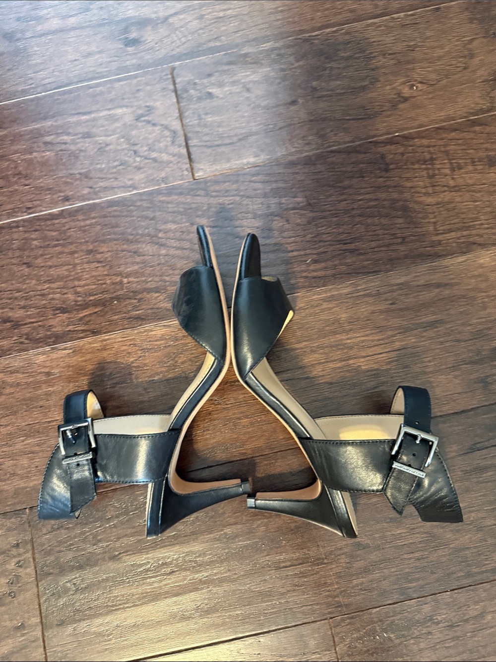 ANTONIO MELANI Black Leather Ankle-Strap Heels - Picture 3 of 5